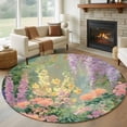 thumbnail image 1 of Spring Floral Round Area Rug 5ft, Forest Leaves Trees Blossom Oil Painting Washable Non-Slip Circle Rugs for Bedroom Living Room Kitchen, Soft Low Pile Carpet for Dining Room Playroom Nursery, 1 of 9