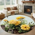 thumbnail image 1 of Spring Floral Round Area Rug 6Ft Washable Circle Rugs for Bathroom Office, Yellow Roses Leaves Pastoral Botanical Farmhouse Non-Slip Carpet Floor Mats Indoor Outdoor Carpet Runner Home Decor, 1 of 8