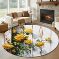 thumbnail image 1 of Spring Floral Round Area Rug 7Ft Washable Circle Rugs for Dorm Laundry Room, Yellow Roses Flowers Leaves Farmhouse Wooden Non-Slip Carpet Floor Mats Indoor Outdoor Carpet Runner Aesthetic Home Decor, 1 of 8