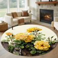 thumbnail image 1 of Spring Floral Round Area Rug 7Ft Washable Circle Rugs for Dorm Laundry Room, Yellow Roses Leaves Country Botanical Farmhouse Non-Slip Carpet Floor Mats Indoor Outdoor Carpet Runner Home Decor, 1 of 8