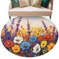 thumbnail image 1 of Spring Floral Round Area&nbsp;Rug 5ft Vintage Lavender Oil Painting Flower Non-Slip&nbsp;Washable Circle Rugs Soft Felt Indoor Floor Mat for Bedroom Kitchen Living Room Bathroom, 1 of 9