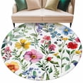 thumbnail image 1 of Spring Floral Round Area&nbsp;Rug 6ft Gradient Pink Blue Yellow Flowers Romantic Farmhouse Non-Slip&nbsp;Washable Circle Rugs Soft Felt Indoor Floor Mat for Bedroom Kitchen Living Room Bathroom, 1 of 9