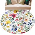 thumbnail image 1 of Spring Floral Round Area&nbsp;Rug 7ft Gradient Blue Red Yellow Flowers Romantic Farmhouse Non-Slip&nbsp;Washable Circle Rugs Soft Felt Indoor Floor Mat for Bedroom Kitchen Living Room Bathroom, 1 of 9