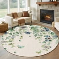 thumbnail image 1 of Spring Floral Round Living Room Rugs 8 ft, Watercolor Blue Flower Rustic Eucalyptus Leaves Retro Washable Large Area Rug with Non-Slip Sturdy Edge Binding Round Carpet for Dining Room Kitchen Office, 1 of 9