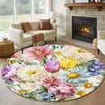 thumbnail image 1 of Spring Floral Round Rug 5ft Washable Circle Kitchen Rugs Non Slip Farmhouse Elegant Flowers Watercolor Large Area Rug Indoor Floor Carpet for Bedroom Living Room Home Office Dining Room Nursery, 1 of 8