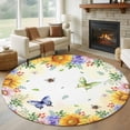 thumbnail image 1 of Spring Floral Round Rug 6ft Washable Circle Kitchen Rugs Non Slip Hydrangea Sunflowers Butterflies Watercolor Large Area Rug Indoor Floor Carpet for Bedroom Living Room Home Office Dining Room, 1 of 7