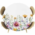 thumbnail image 1 of Spring Floral Round Tablecloth 36-44 Inch Round Fitted Table Cloth with Elastic Edge, Yellow Pink Pastoral Flowers Watercolor Waterproof Table Cover Protector for Outdoor Picnic Party Dining, 1 of 6