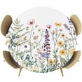 thumbnail image 1 of Spring Floral Round Tablecloth 45-54 Inch Round Fitted Table Cloth with Elastic Edge, Pastoral Summer Botanical Flowers Herb Waterproof Table Cover Protector for Outdoor Picnic Party Dining, 1 of 6