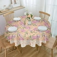 thumbnail image 1 of Spring Floral Round Tablecloth 60 Inch - Waterproof Fabric Table Cloth Protector, Pink Summer Botanical Polka Dot Rustic Tablecloths Washable Table Cover for Kitchen Banquet Coffee Table, 1 of 6