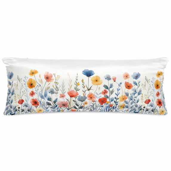 Spring Floral Satin Pillowcase for Hair and Skin with Zipper, Soft Breathable Cooling Silk Pillow Cases, Watercolor Elegant Summer Botanical Body Pillow Covers Bed Pillows 20"x54"