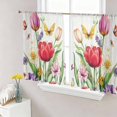 thumbnail image 1 of Spring Floral Semi Sheer Curtains 45 Inch Length 2 Panels Set, Colorful Tulip Butterfly Botanical Elegant Sheer Kitchen Curtain Privacy Voile Window Curtain for Living Room Bedroom Rod Pocket Drapes, 1 of 7