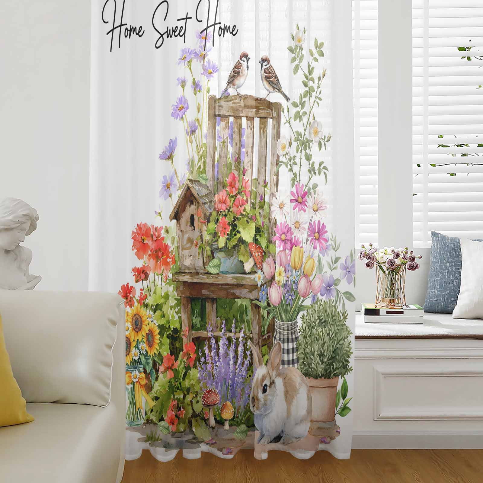 Spring Color Drape Spring Floral Semi Sheer Curtains Drapes for Living Room,Bedroom,French ...