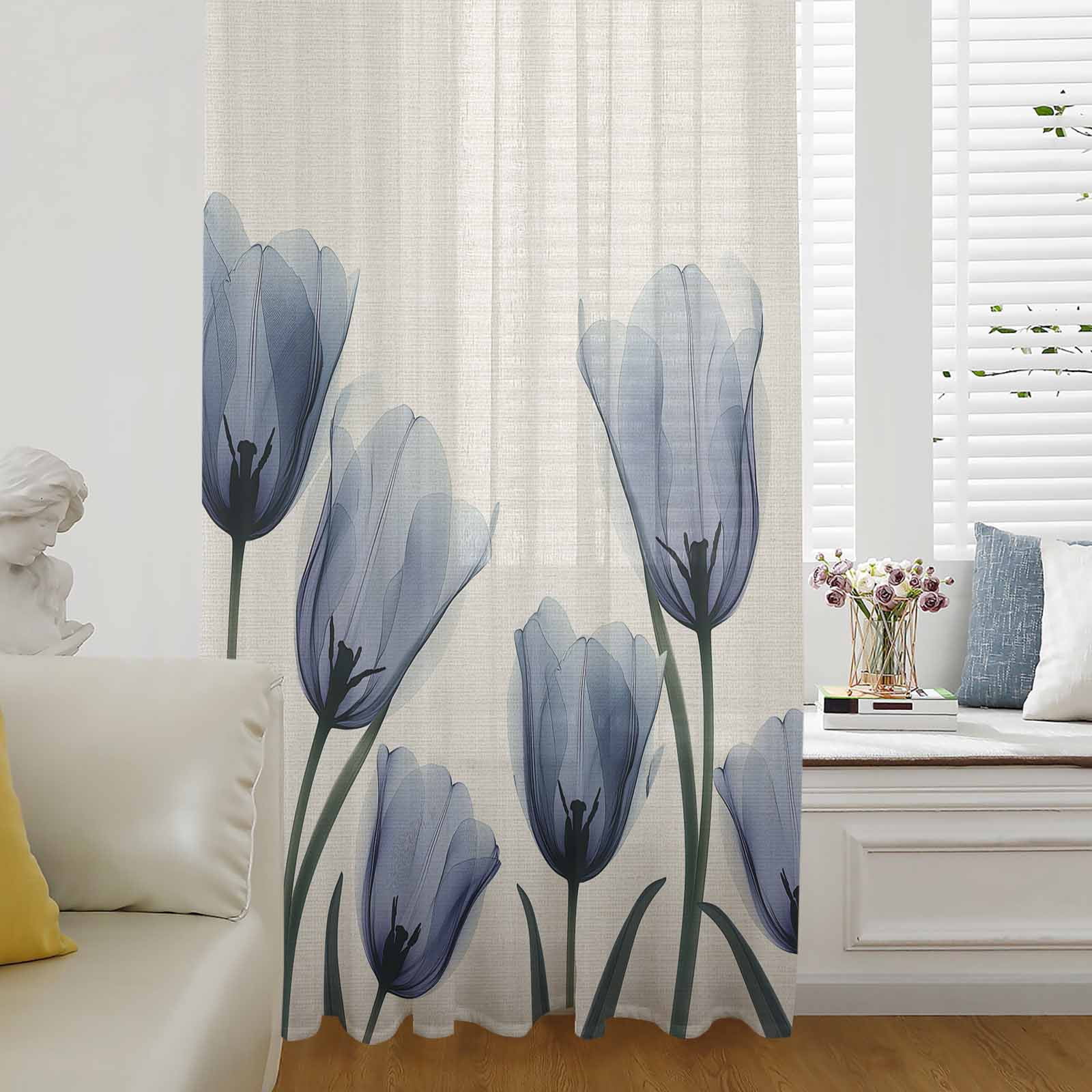 Spring Color Drape Spring Floral Semi Sheer Curtains Drapes for Living Room, Bedroom ...