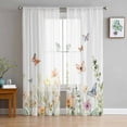 thumbnail image 1 of Spring Floral Sheer Curtains 108 Inch Length 2 Panels Set for Living Room/Bedroom, Butterfly Summer Botanical Watercolor Curtain Sheers Drapes Rod Pocket Curtains Window Treatment Set 52''x108''x2, 1 of 7
