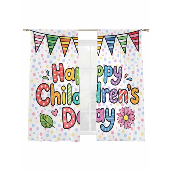 Spring Floral Sheer Curtains 2 Panels Set Polka Dot Texture Cute Party Flag Cartoon Letter Print Sheer Window Curtains Light Filtering Rod Pocket Voile Drapes for Bedroom Living Room 52"X72"