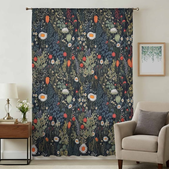 Spring Floral Sheer Curtains 54 Inches Long, Summer Daisy Botanical Flowers Light Filering Curtains, Breathable Simi Curtain Privacy Drapes for Kitchen Bathroom Nursery Small Window Treatment