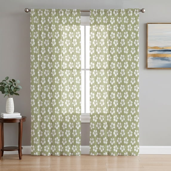 Spring Floral Sheer Curtains 63 Inch Length 2 Panels Set, Rustic Farmhouse Flowers Boho Sage Green Voile Window Treatment Rod Pocket Curtains Sheers Drapes for Bedroom/Living Room/Kitchen 52x"63"x2
