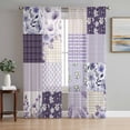thumbnail image 1 of Spring Floral Sheer Curtains 72 Inch Length 2 Panels Set, Dark Purple Flowers Patchwork Grid Bohemia Voile Window Treatment Rod Pocket Curtains Sheers Drapes for Bedroom/Living Room/Kitchen 52"x72"x2, 1 of 7