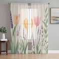 thumbnail image 1 of Spring Floral Sheer Curtains 84 Inch Length 2 Panels Set, Pink Yellow Tulip Botanical Summer Voile Window Treatment Rod Pocket Curtains Sheers Drapes for Bedroom/Living Room/Kitchen 52"x84"x2, 1 of 7