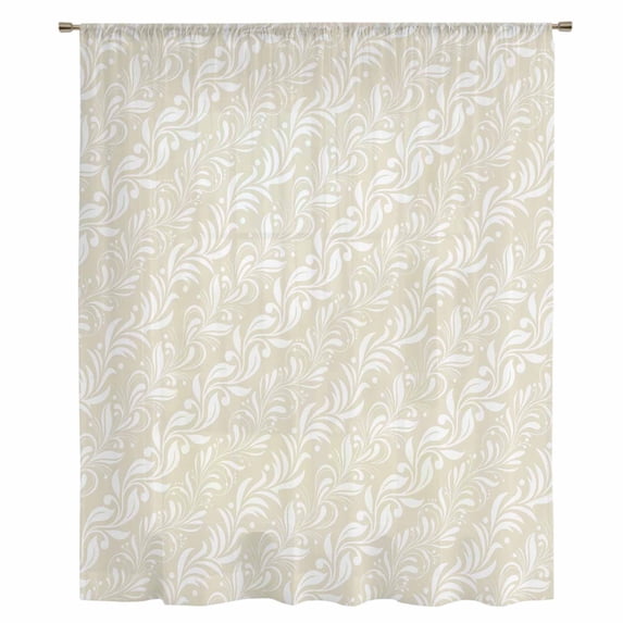 Spring Floral Sheer Curtains 84 Inches Long, Vintage Simple Flowers Pattern Beige Light Filering Curtains, Breathable Simi Curtain Privacy Drapes for Living Room Bedroom Lightweight Window Treatment