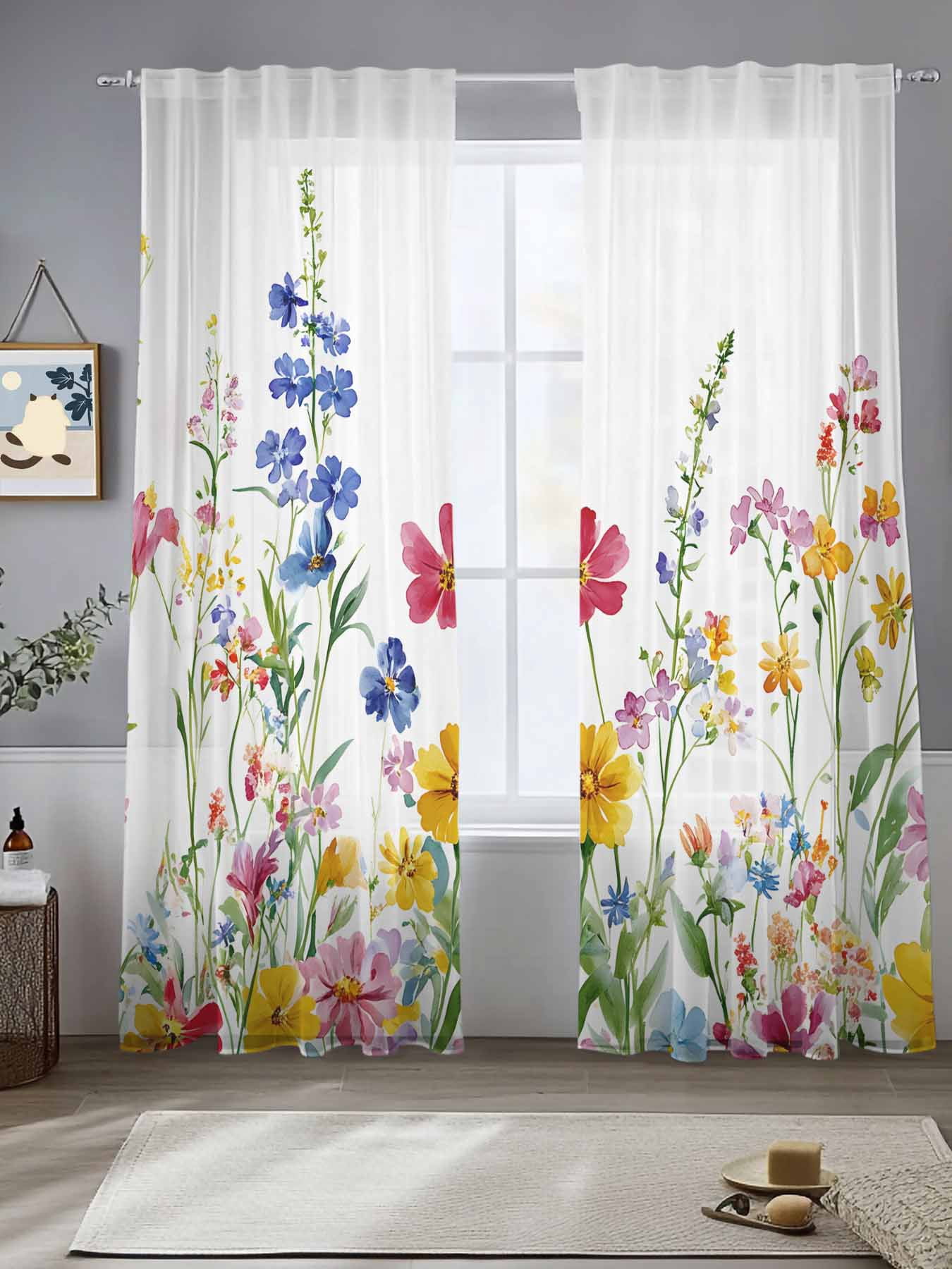 Spring Floral Sheer Curtains for Living Room Bedroom Colorful Summer ...