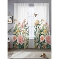 thumbnail image 1 of Spring Floral Sheer Curtains for Living Room Bedroom Pastoral Pink Flowers Watercolor Butterfly Sheer Curtains 84 Inch Long 2 Panels Set Light Filtering Curtain Window Treatments Drapes, 1 of 6
