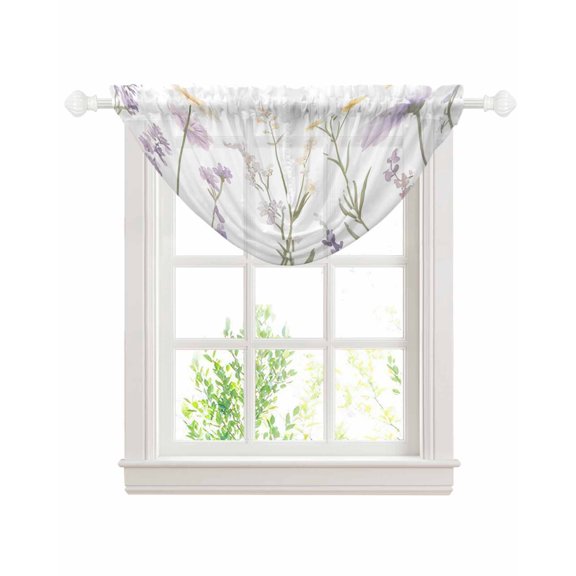 Spring Floral Sheer Waterfall Valance Curtains for Window, Farmhouse Flowers Pastoral Rod Pocket Sheer Topper Swag Curtains for Living Room, Kitchen 38.5"W x 47.2"L, 1 Panel