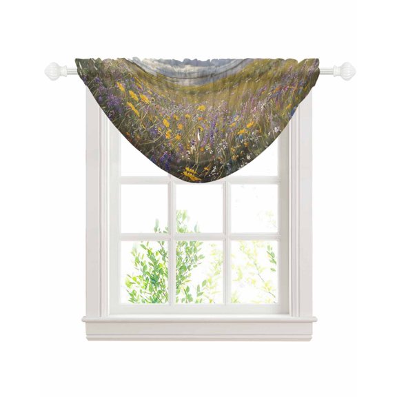 Spring Floral Sheer Waterfall Valance Curtains for Window, Modern Oil Painting Summer Botanical Pastoral Rod Pocket Sheer Topper Swag Curtains for Living Room, Kitchen 38.5"W x 47.2"L, 1 Panel