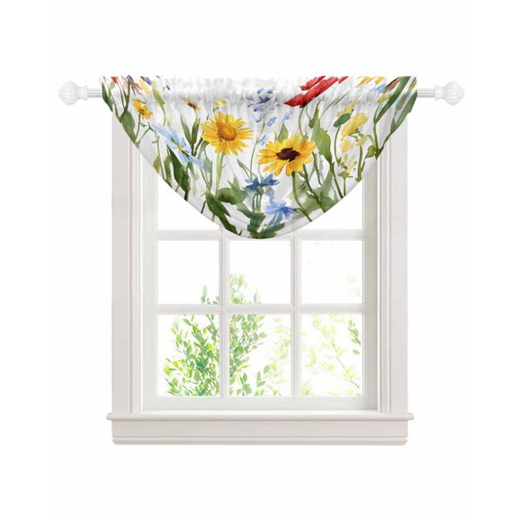 Spring Floral Sheer Waterfall Valance Curtains for Window, Summer Pastoral Botanical Rod Pocket Sheer Topper Swag Curtains for Living Room, Kitchen 38.5"W x 47.2"L, 1 Panel