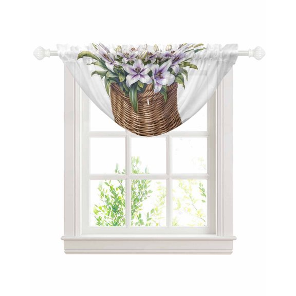 Spring Floral Sheer Waterfall Valance Curtains for Window, Watercolor Blossoming Botanical Prints Rod Pocket Sheer Topper Swag Curtains for Living Room, Kitchen 38.5"W x 47.2"L, 1 Panel