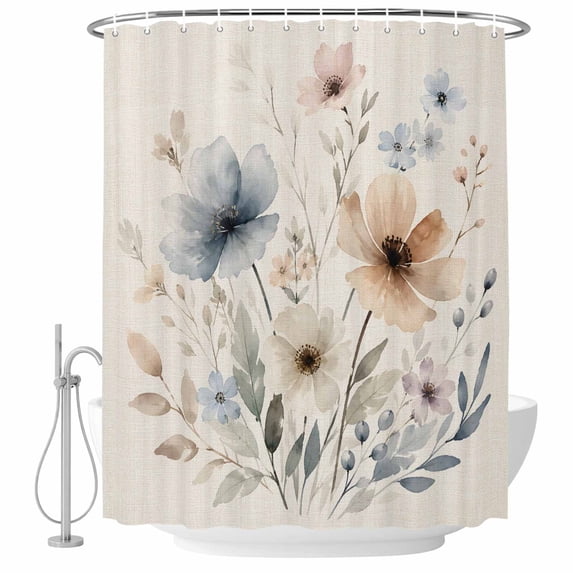Create Leaf Spring Spring Floral Shower Curtain for Bathroom, Botanical Blue Cream Flower ...