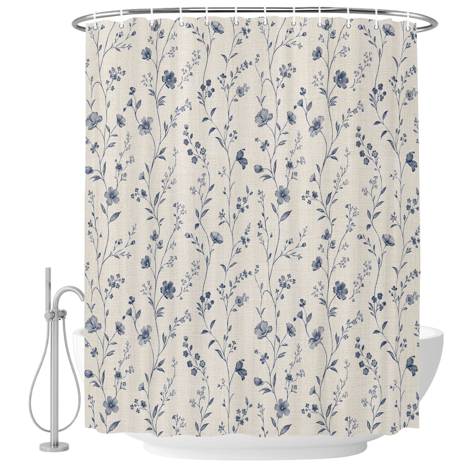 Spring Floral Shower Curtain for Bathroom, Rustic Blue Flower Leaves ...