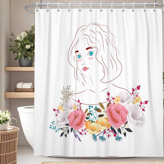 Spring Floral Shower Curtain Beauty Women Bath Curtain for Bathroom Decor with Hooks 72x72 in