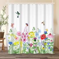 Spring Floral Shower Curtain Flowers with Birds Bath Curtain Decor with Hooks for Bathroom 72x72 in