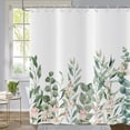 thumbnail image 1 of Spring Floral Shower Curtain, Sage Green Eucalyptus Leaves Botanical Plants with Pink Flowers Fabric Waterproof Washable 12 Hooks Green Leaf With Floral 72.00'''' x 72.00'''' (GCI-9917), 1 of 6