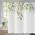 thumbnail image 1 of Spring Floral Shower Curtain, Sage Green Eucalyptus Leaves Willow Leaf Botanical Plants with Pink Flowers Fabric Bathroom Curtain Waterproof Washable 12 Hooks 84.00'''' x 72.00'''' (GCI-10197), 1 of 6