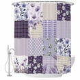 thumbnail image 1 of Spring Floral Shower Curtain, Waterproof Shower Curtains for Bathroom, Dark Purple Flowers Patchwork Grid Bohemia Washable Fabric Bathtub Curtain Set Bath Decor with 12 Hooks Long 72"x84", 1 of 8