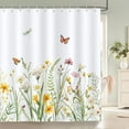 thumbnail image 1 of Spring Floral Shower Curtain, Yellow White Wildflower Plant Butterfly Decorative Bath Curtain 72 x 72 Inch Polyester Fabric Waterproof Bathroom Curtain with 12 Hooks, 1 of 6