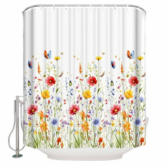 Spring Floral Shower Curtains for Bathroom Waterproof Fabric Bath Curtains Decor Bath Tub Curtain Botanical Colorful Summer Decorative Shower Curtain Sets with 12 Hooks, 72x72 Inch