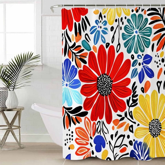 Spring Floral Small Stall Shower Curtain, Waterproof Shower Curtains for Bathroom, Watercolor Botanical Flowers Summer Washable Fabric Cloth Bath Curtain for Bathtub with Hooks 36x72 Inches