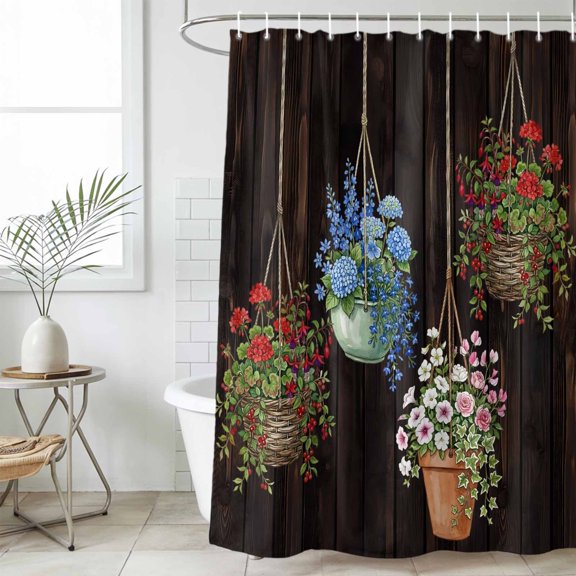 Spring Floral Small Stall Shower Curtain, Waterproof Shower Curtains for Bathroom, Wooden Flowers Elegant Pastoral Botanical Washable Fabric Bath Curtain for Bathtub with Hooks 36x72 Inches