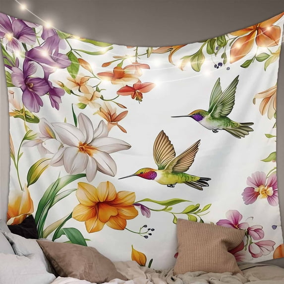 Spring Floral Small Tapestry for Bedroom Wall Hanging Tapestry, Summer Botanical Birds Colorful Vintage Ceiling Backdrop Tapestries Poster Blanket Wall Decor for Teens Room Living Room Dorm 23" x 28"