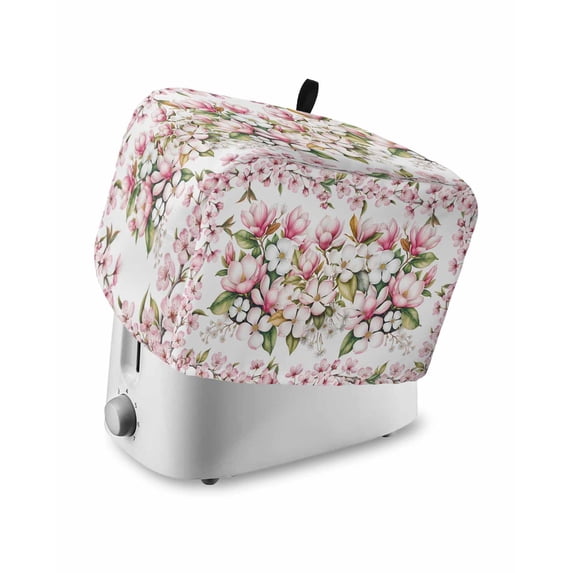 Spring Floral Small Toaster Cover 2 Slice, Kitchen Appliance Covers, Retro Pink Orchid Flowers Leaves Botanical Toaster Oven Cover with Loop, Bread Machine Cover Polyester Dust Cover Protection