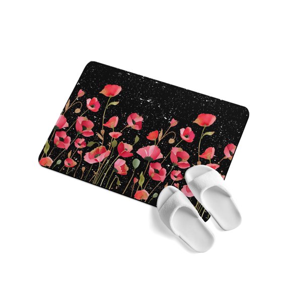 Spring Floral Soft Diatomaceous Earth Mat, Watercolor Red Wildflower Rustic Farmhouse Starry Sky Absorbent Bath Mat Non Slip Rubber Backed Quick Dry Doormat Fit Under Door for Bathroom 18"x30"