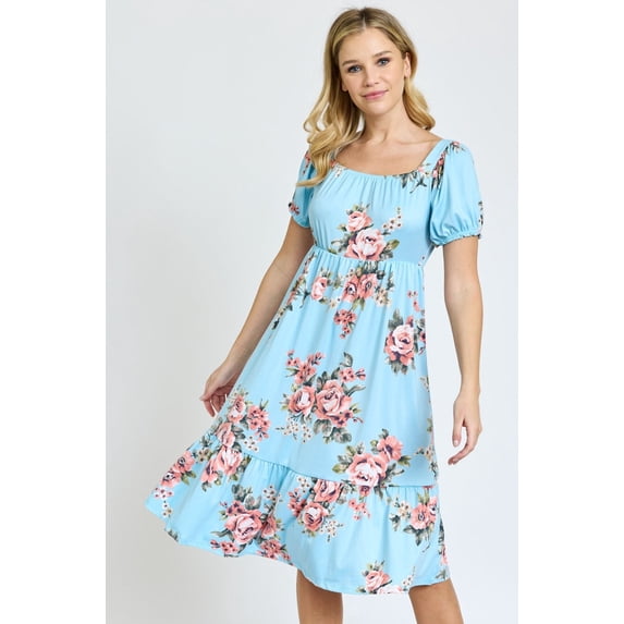 Spring Floral Square Neck Ruffle Hem Midi Dress | S-3X