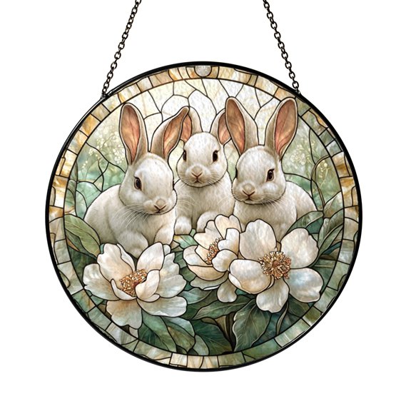 Spring Floral Stained Glass Window Decor, Pastel Hanging Art Panel Accent Gift Idea