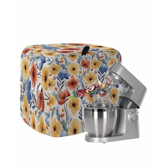 Spring Floral Stand Mixer Dust Cover with Storage Pocket & Handles, Red Yellow Blue Summer Botanical Fits All Tilt Head & Bowl Lift Kitchen Appliance Cover Organizer Bag Accessories, 4.5-5 Quart