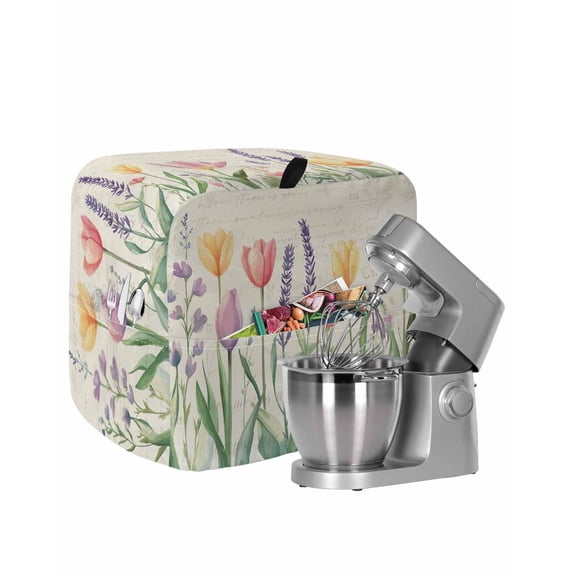 Spring Floral Stand Mixer Dust Cover with Storage Pocket & Handles,Summer Colorful Tulip Botanical Vintage Fits All Tilt Head & Bowl Lift Kitchen Appliance Cover Organizer Bag Accessories,4.5-5 Quart