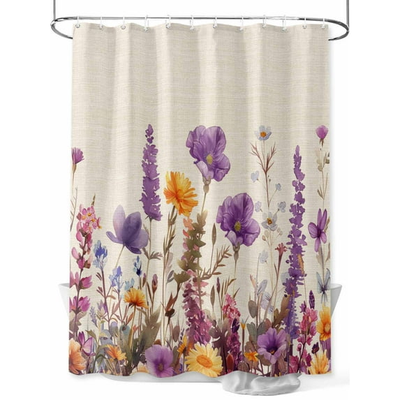 Spring Floral Standard Shower Curtain Set, Waterproof Shower Curtains for Bathroom, Farmhouse Pastoral Summer Botanical Washable Fabric Cloth Bath Curtain for Bathtub with Hooks 72x72 Inches
