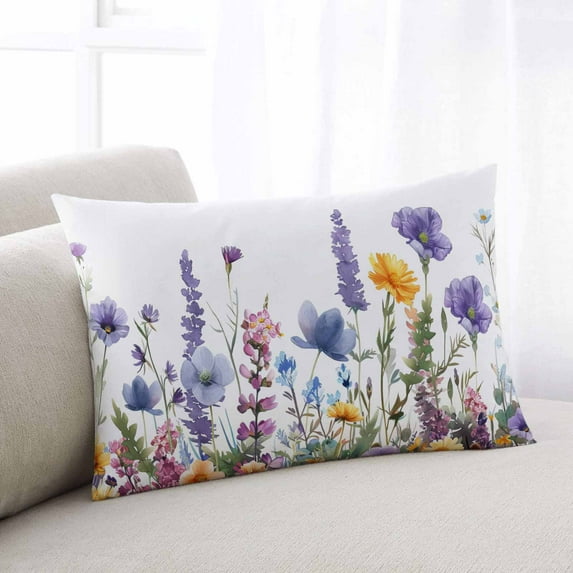 Spring Floral Standard Size Pillow Cover,Pillowcase Protectors with Zipper,Breathable Decorative Throw Pillow Case Cover,Purple Flowers Colorful Summer Botanical Pillow Shams for Couch Sofa 20x26Inch